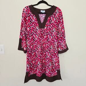Jude Connally Holly Dress Tunic Stretch Pink Abstract Print Women's Size XL